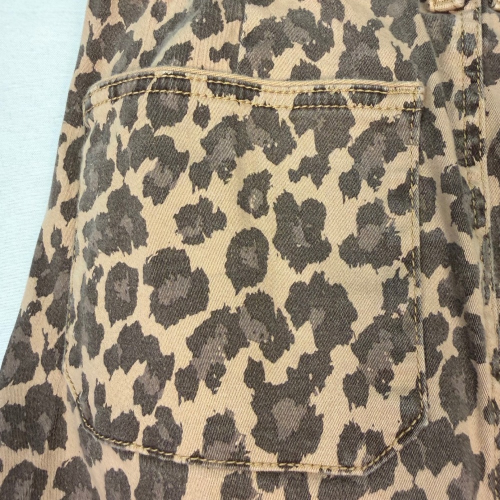 Versona Modern Leopard Print Denim Mini Skirt Tan Brown Animal Raw Hem Womens 4 - Picture 8 of 8